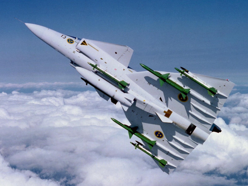 JA 37 interceptor Viggen with AAMs